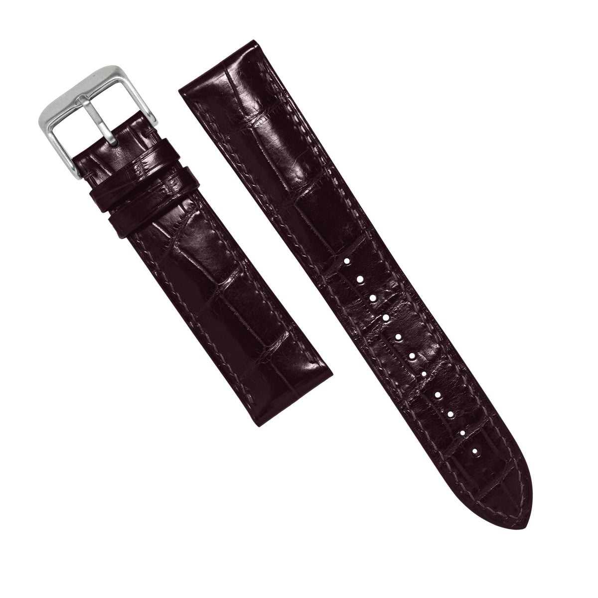 MTO Crocodile Leather Strap in Dark Brown (Glossy) - Nomad Watch Works MY