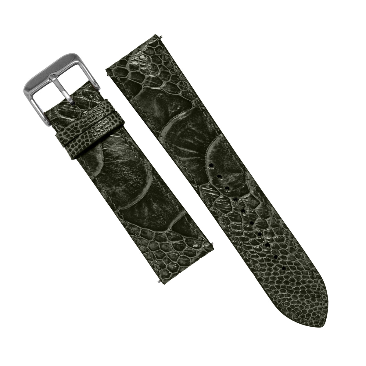 MTO Ostrich Leather Strap in Dark Olive - Nomad Watch Works MY