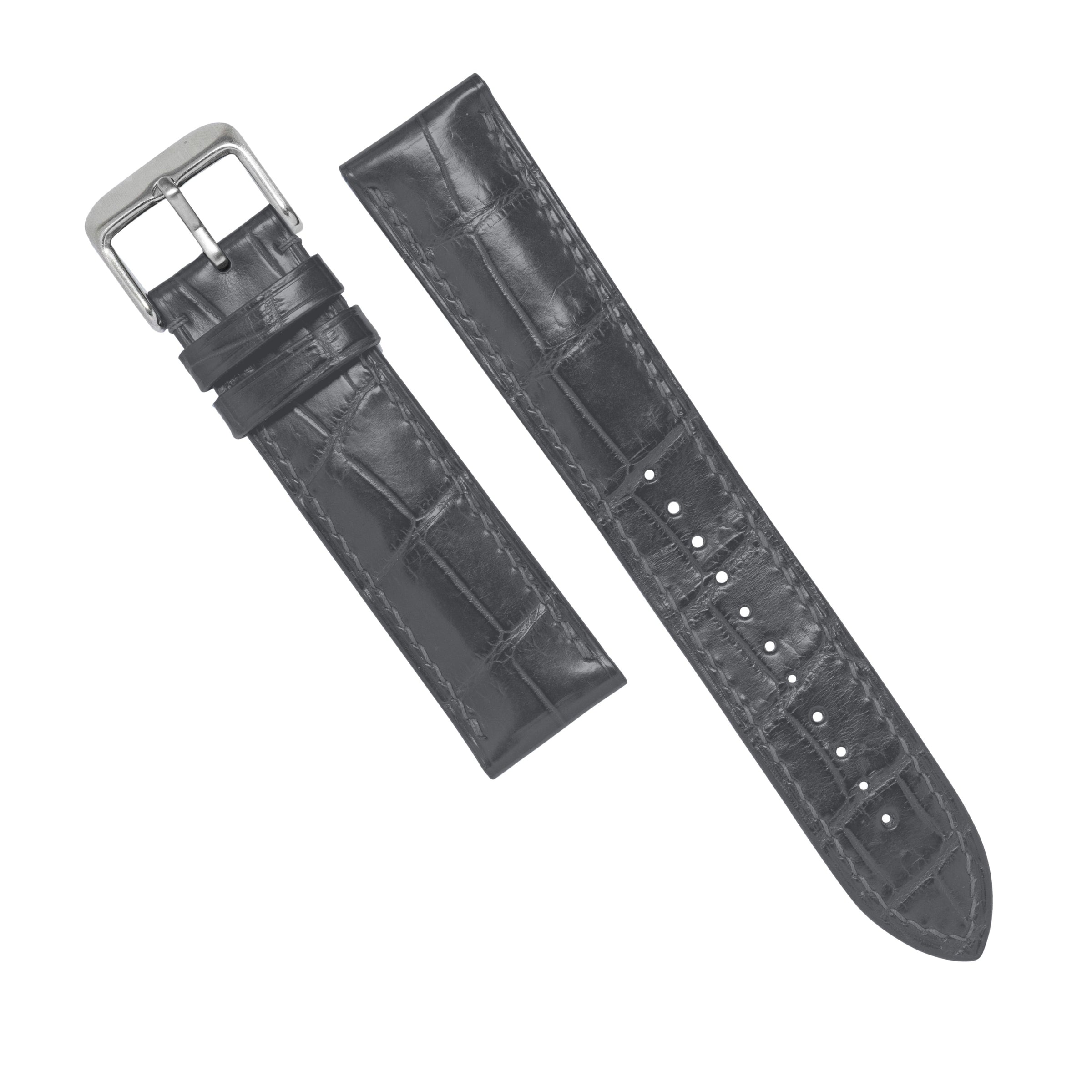 MTO Crocodile Leather Strap in Grey (Non-Glossy) - Nomad Watch Works MY