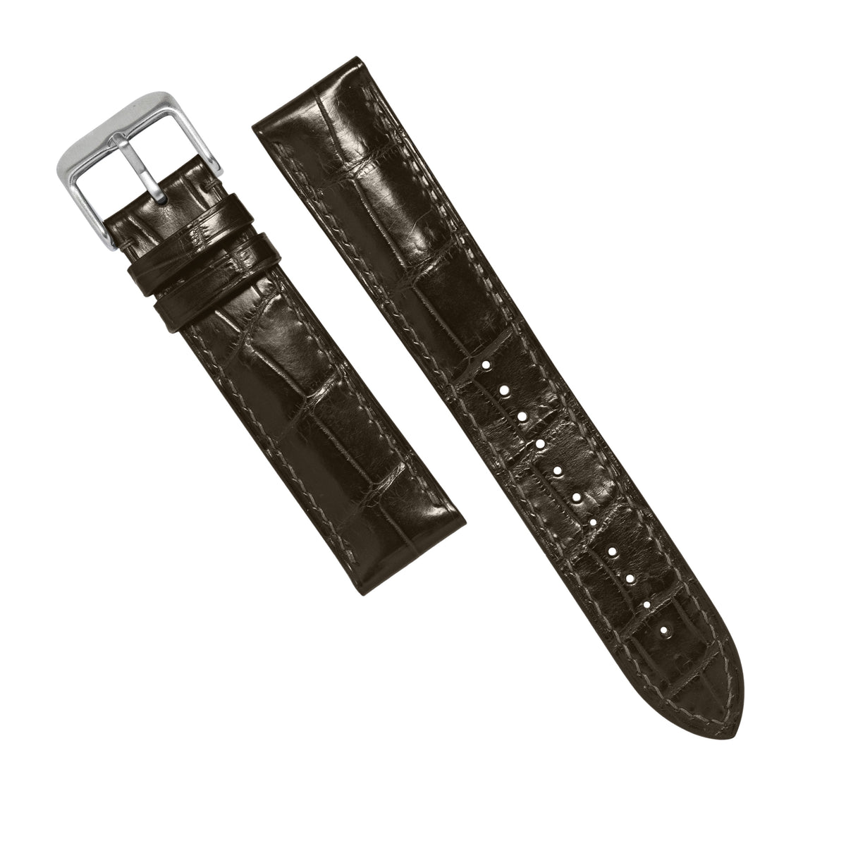 MTO Crocodile Leather Strap in Olive (Glossy) - Nomad Watch Works MY