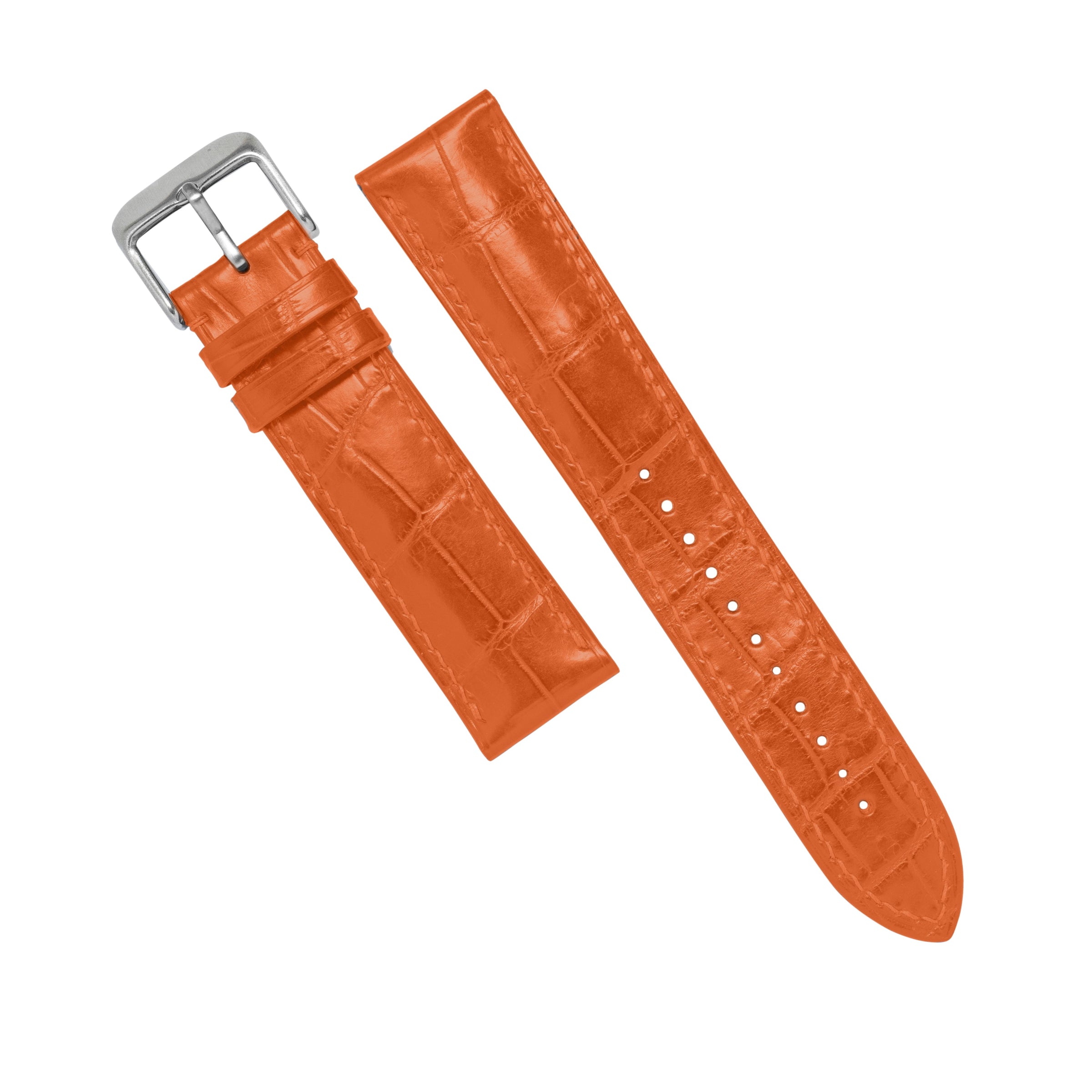 MTO Crocodile Leather Strap in Orange (Non-Glossy) - Nomad Watch Works MY