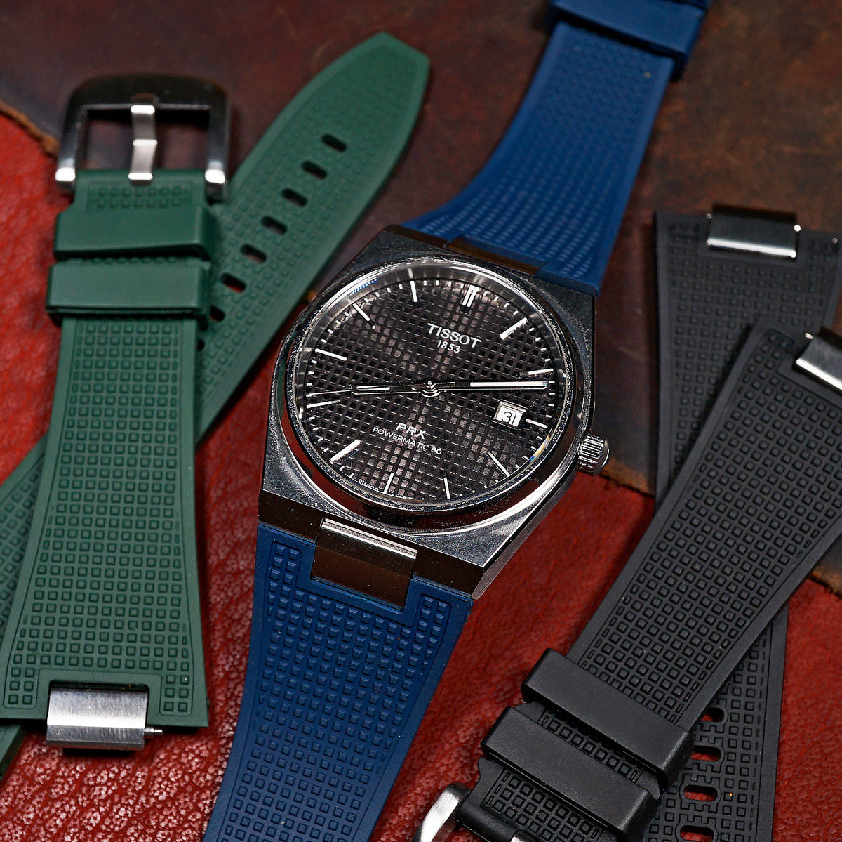 Waffle FKM Rubber Strap in Navy for Tissot PRX - Nomad Watch Works MY