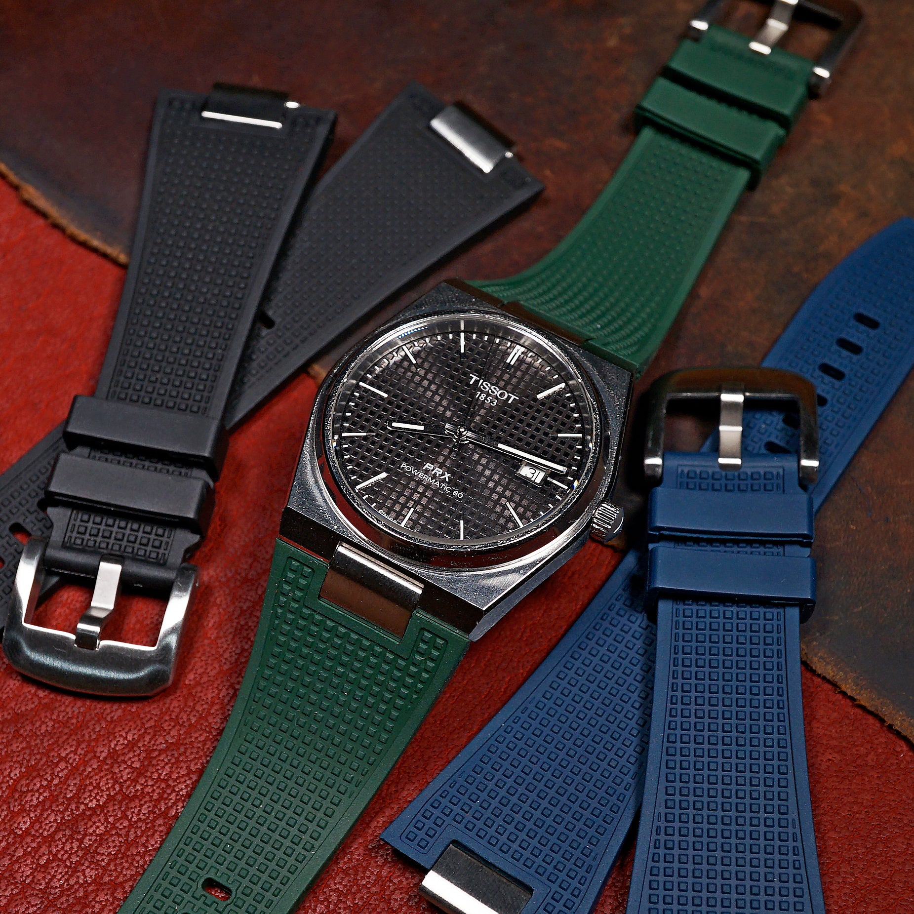 Waffle FKM Rubber Strap in Green for Tissot PRX - Nomad Watch Works MY