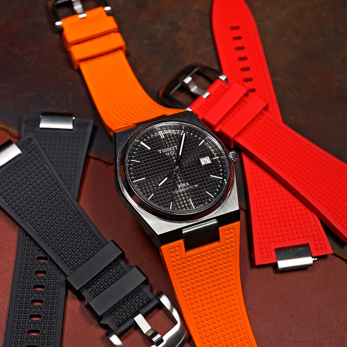 Waffle FKM Rubber Strap in Orange for Tissot PRX - Nomad Watch Works MY