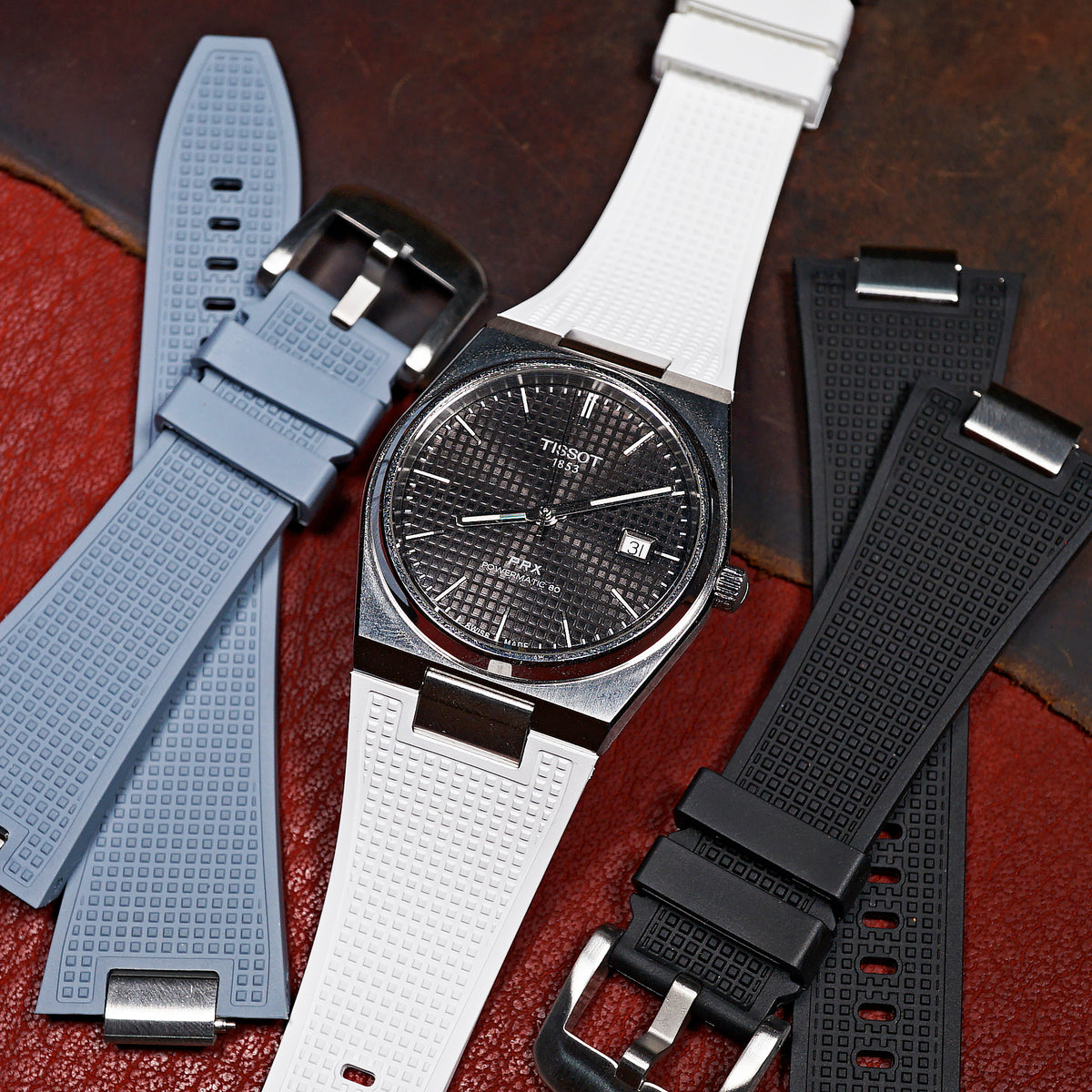 Waffle FKM Rubber Strap in White for Tissot PRX - Nomad Watch Works MY