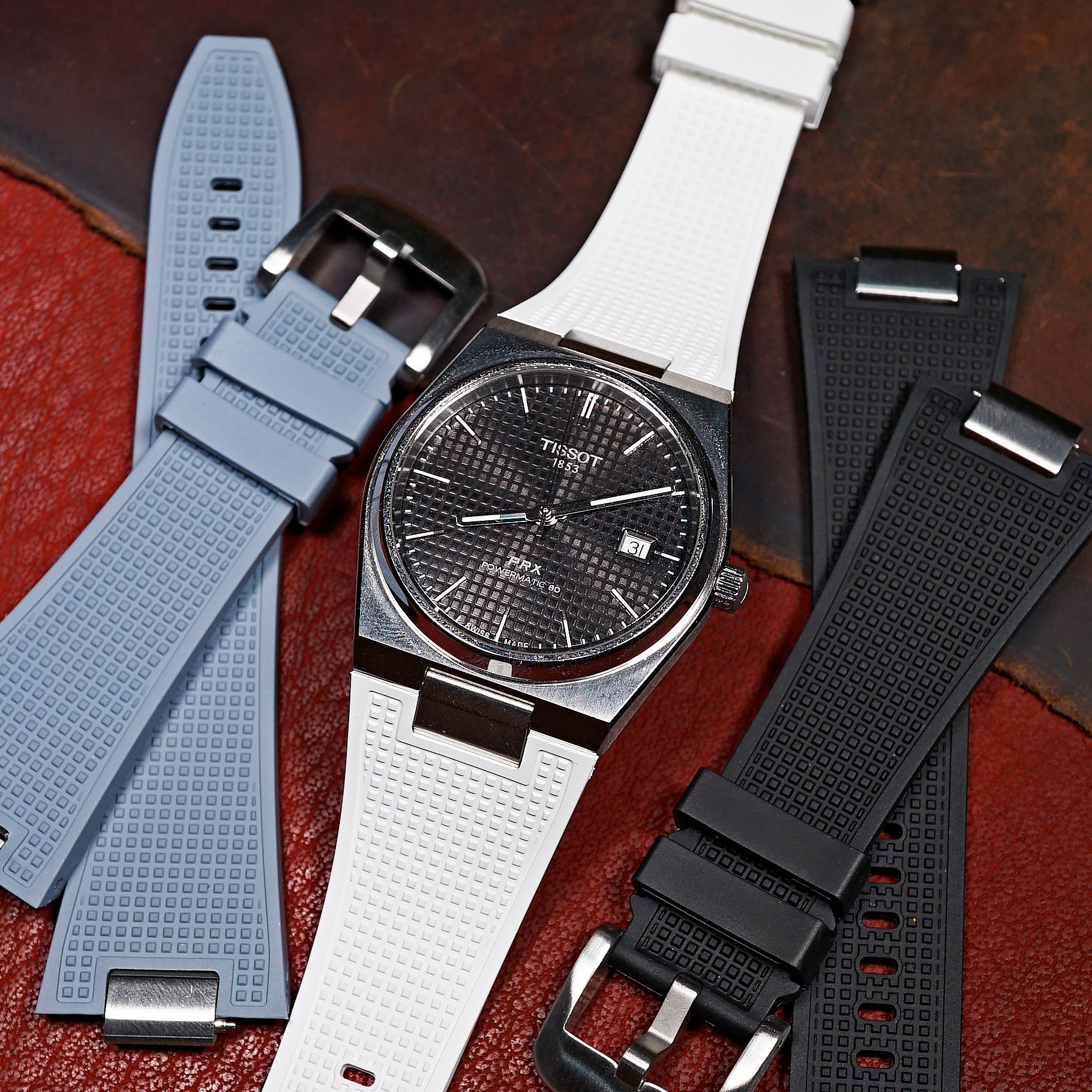 Waffle FKM Rubber Strap in White for Tissot PRX - Nomad Watch Works MY