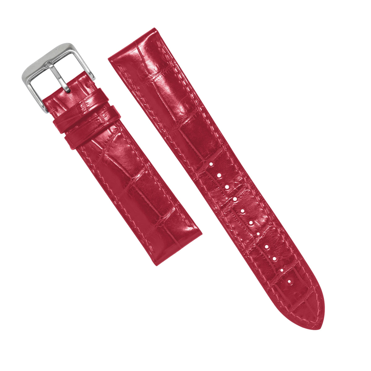 MTO Crocodile Leather Strap in Red (Glossy) - Nomad Watch Works MY