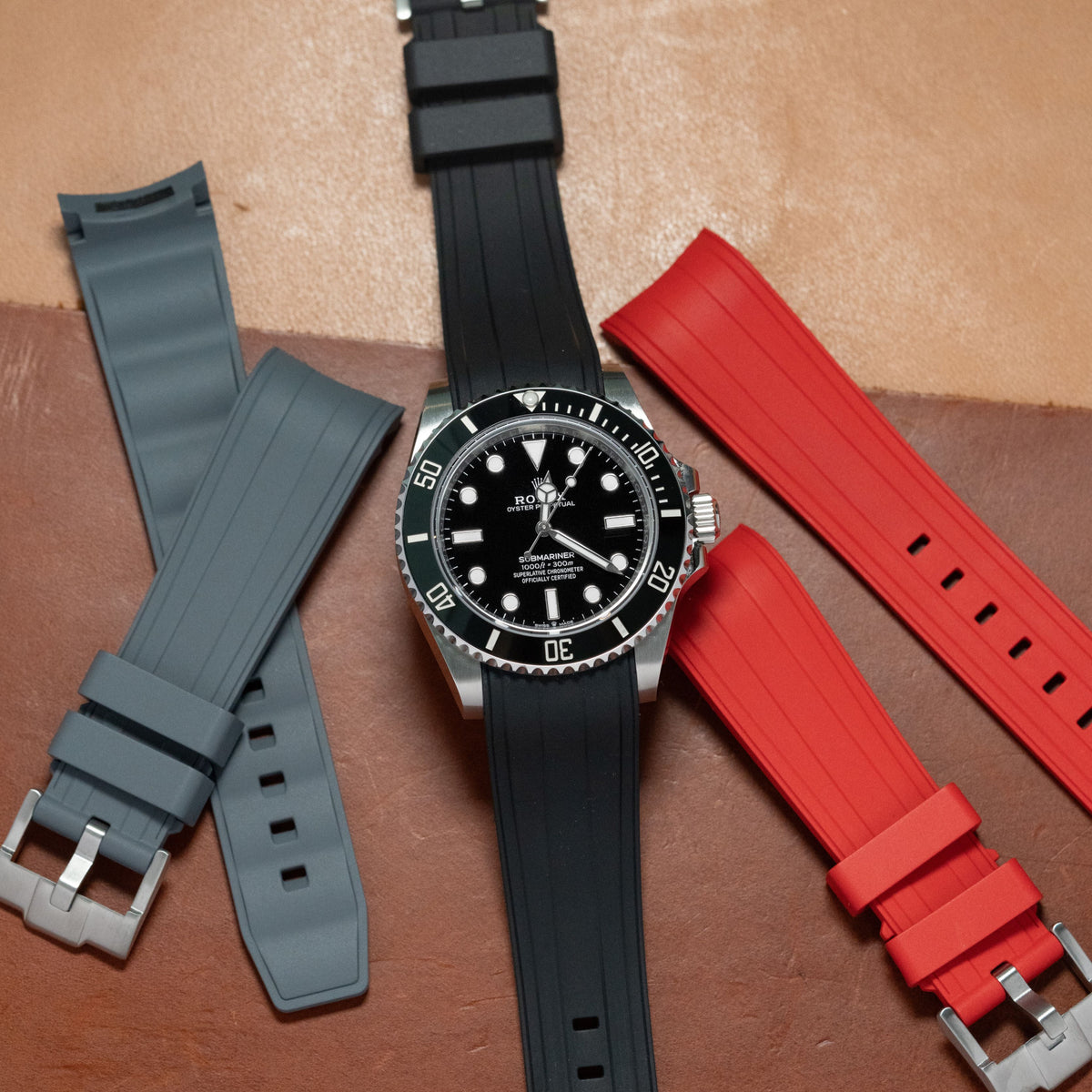 Curved End FKM Rubber Strap for Rolex Submariner in Black (21mm) - Nomad Watch Works MY