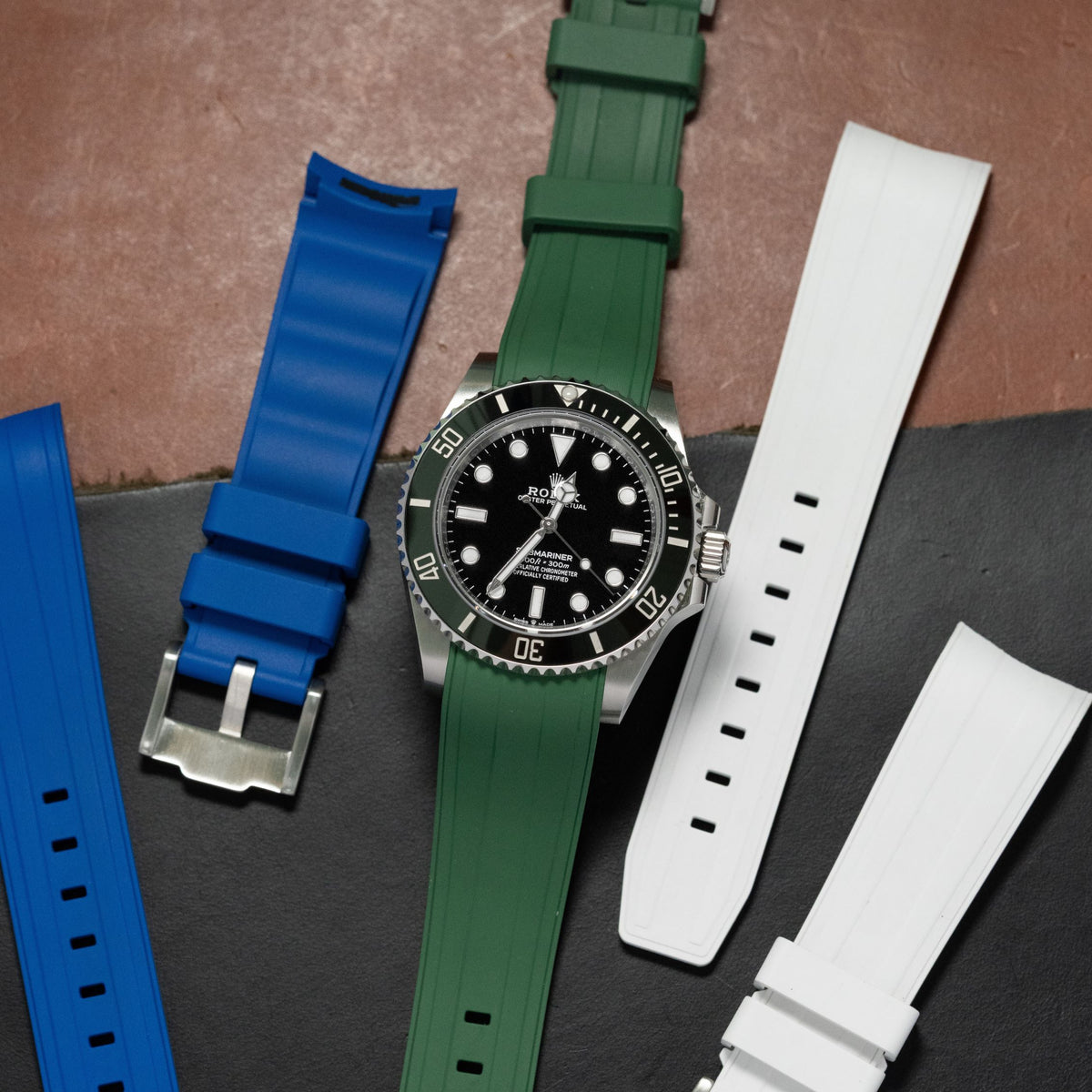 Curved End FKM Rubber Strap for Rolex Submariner in Green (21mm) - Nomad Watch Works MY
