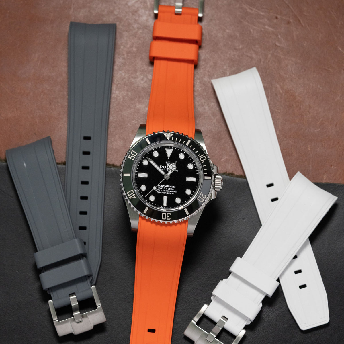 Curved End FKM Rubber Strap for Rolex Submariner in Orange (21mm) - Nomad Watch Works MY