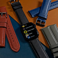 Apple Watch Premium Saffiano Leather Strap in Black (38, 40,41mm) - Nomad Watch Works MY