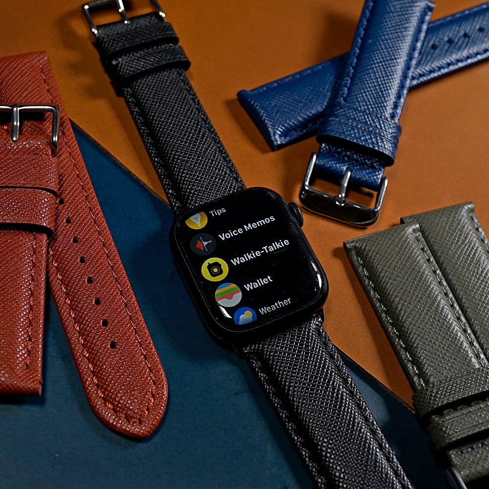 Apple Watch Premium Saffiano Leather Strap in Black (38, 40,41mm) - Nomad Watch Works MY