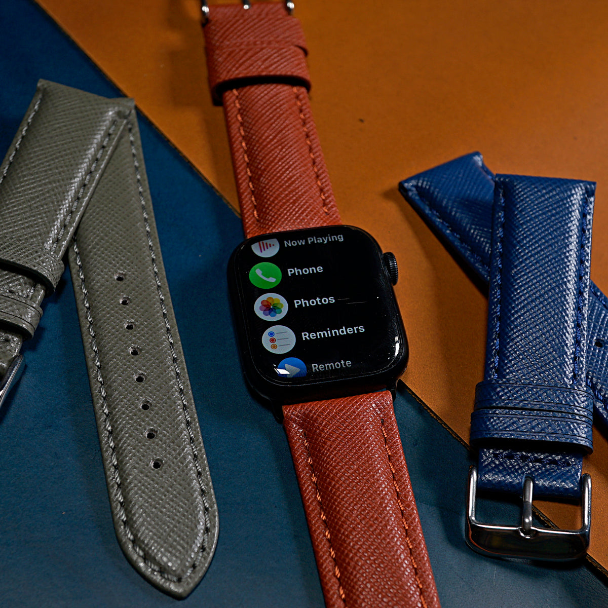 Apple Watch Premium Saffiano Leather Strap in Brown (38, 40, 41mm) - Nomad Watch Works MY