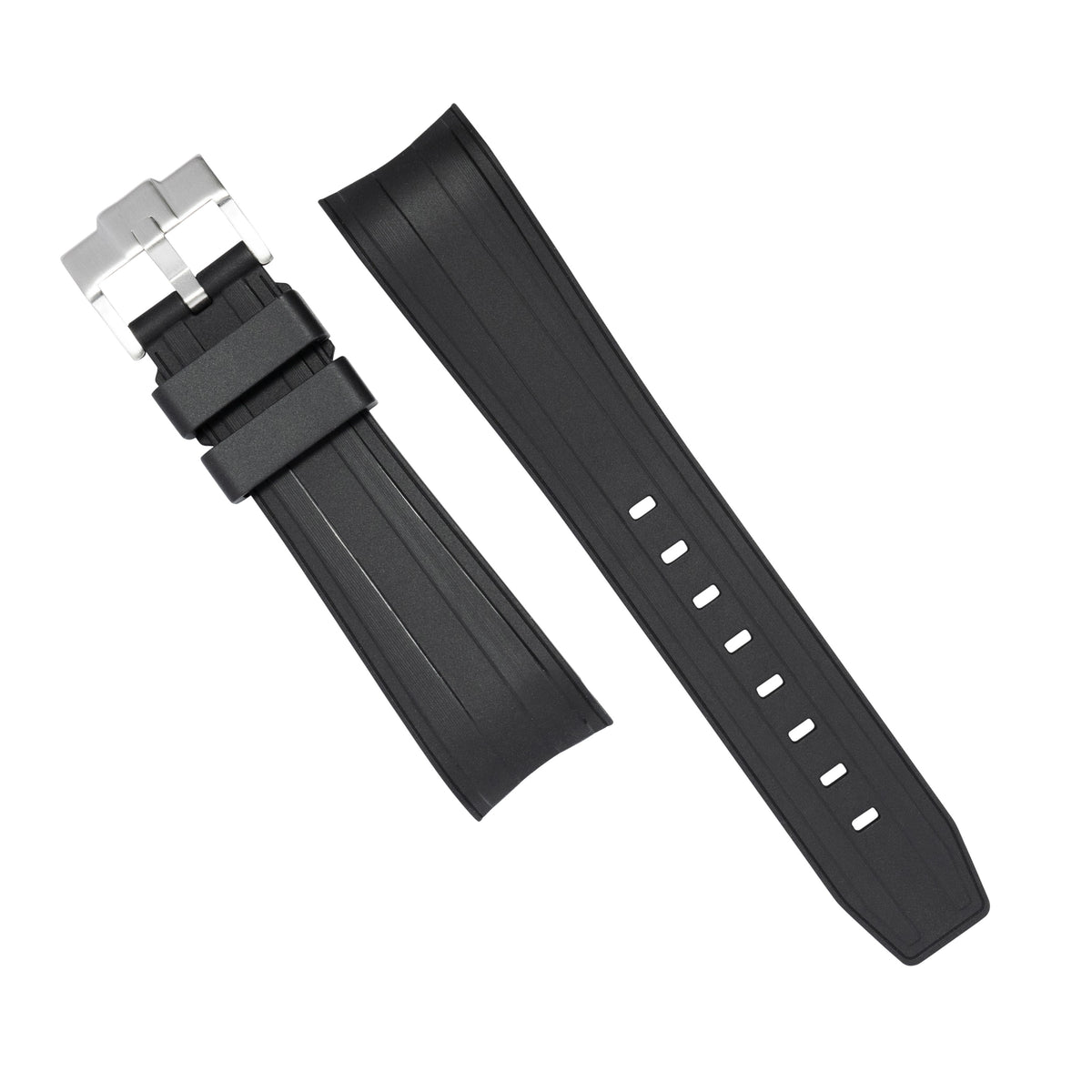 Curved End FKM Rubber Strap for Rolex Submariner in Black (21mm) - Nomad Watch Works MY