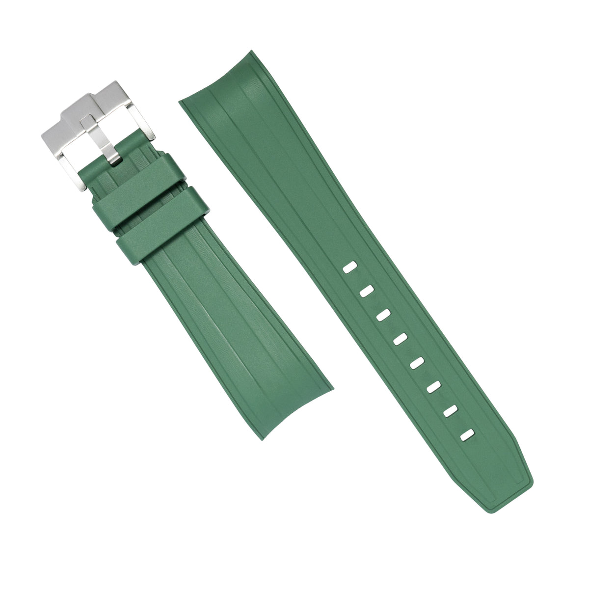 Curved End FKM Rubber Strap for Rolex Submariner in Green (21mm) - Nomad Watch Works MY