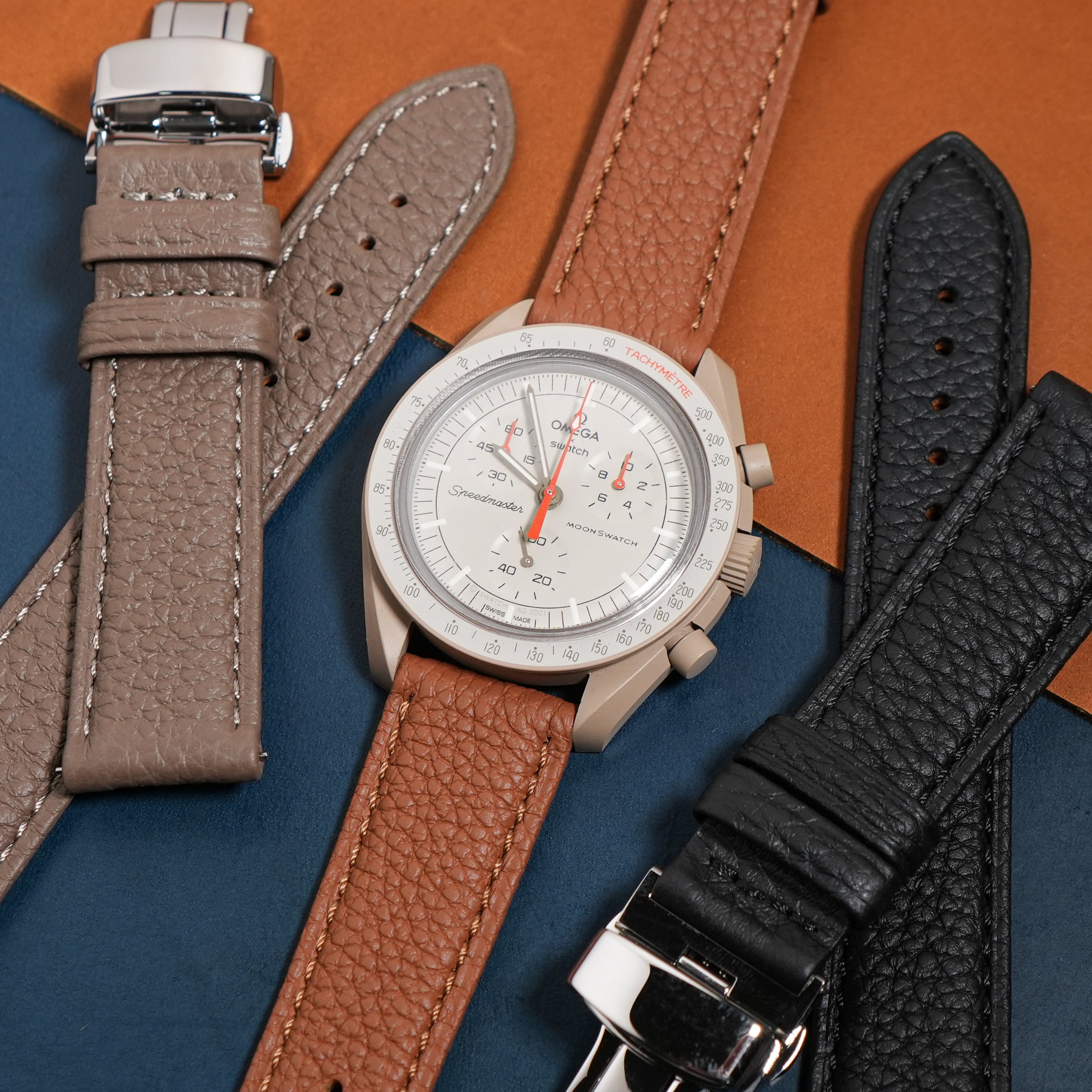 Classic Togo Leather Strap in Tan w/ Butterfly Clasp - Nomad Watch Works MY