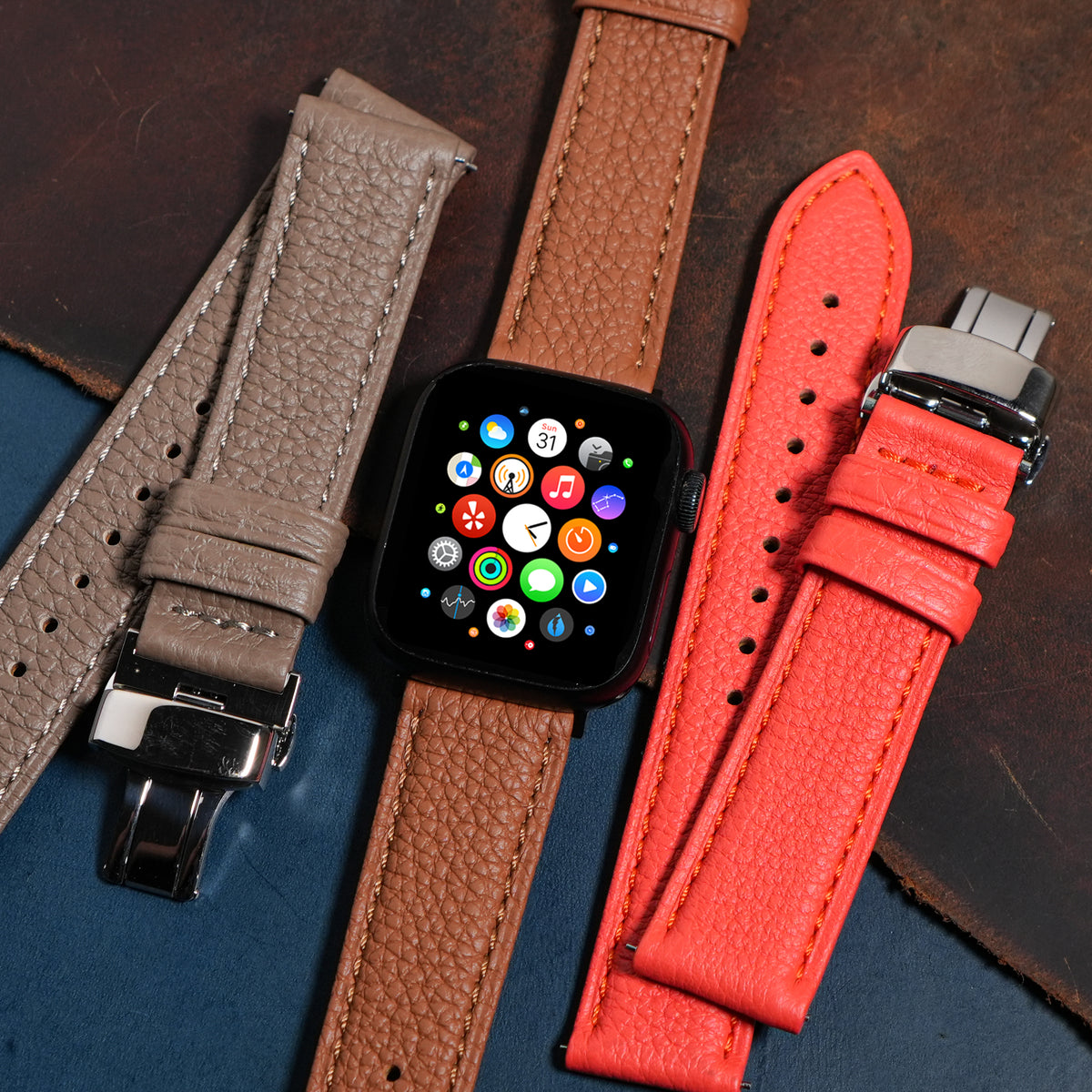 Classic Togo Leather Strap in Tan w/ Butterfly Clasp (Apple Watch) - Nomad Watch Works MY