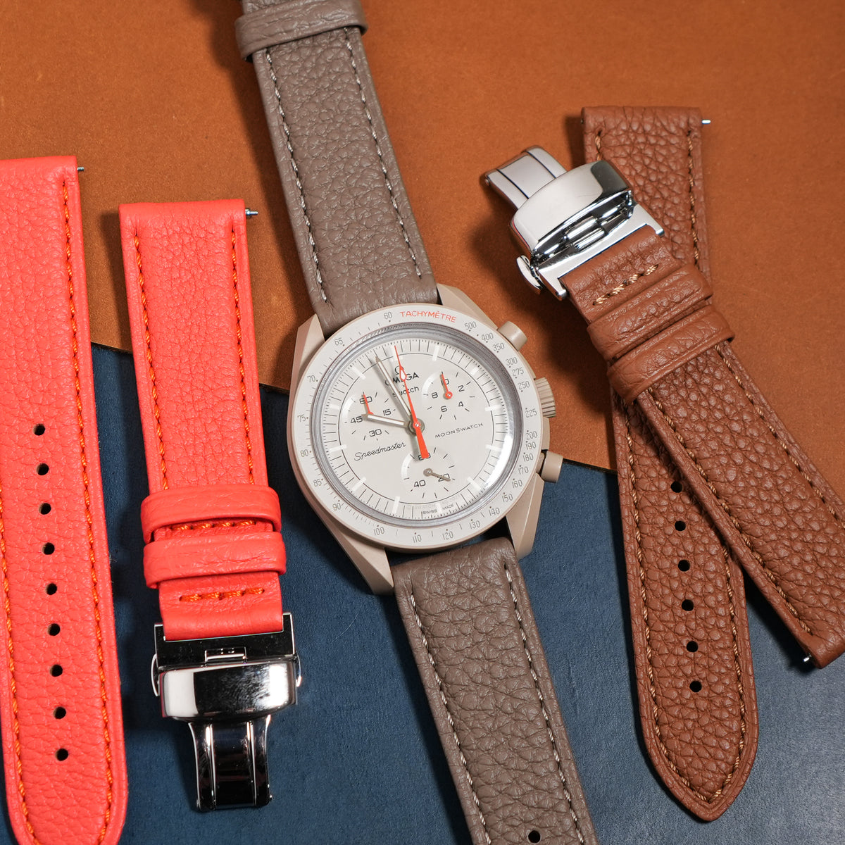 Classic Togo Leather Strap in Taupe w/ Butterfly Clasp - Nomad Watch Works MY
