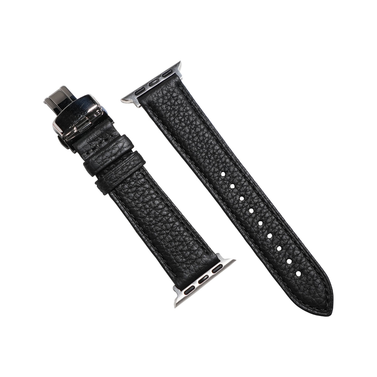 Classic Togo Leather Strap in Black w/ Butterfly Clasp (Apple Watch) - Nomad Watch Works MY