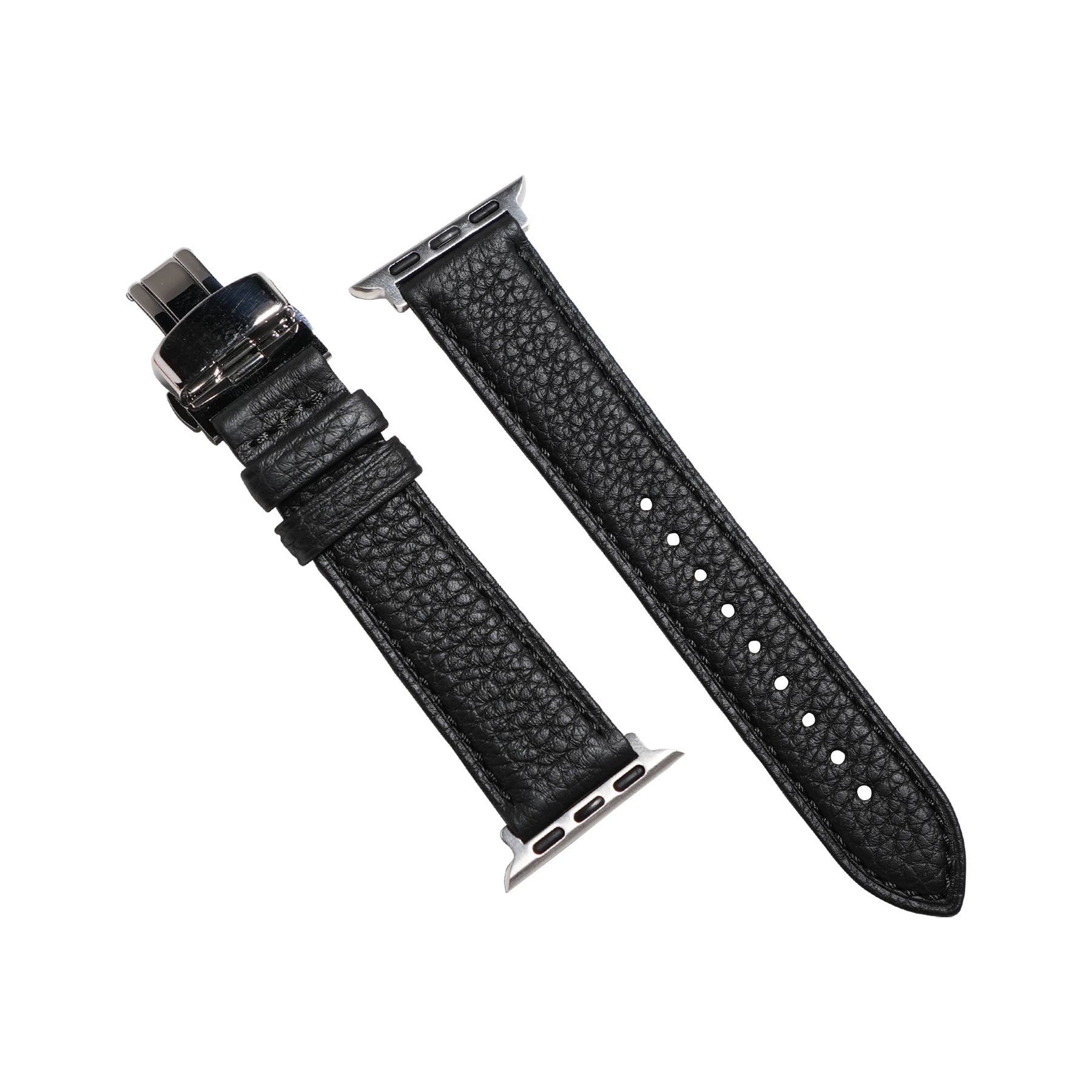Classic Togo Leather Strap in Black w/ Butterfly Clasp (Apple Watch) - Nomad Watch Works MY