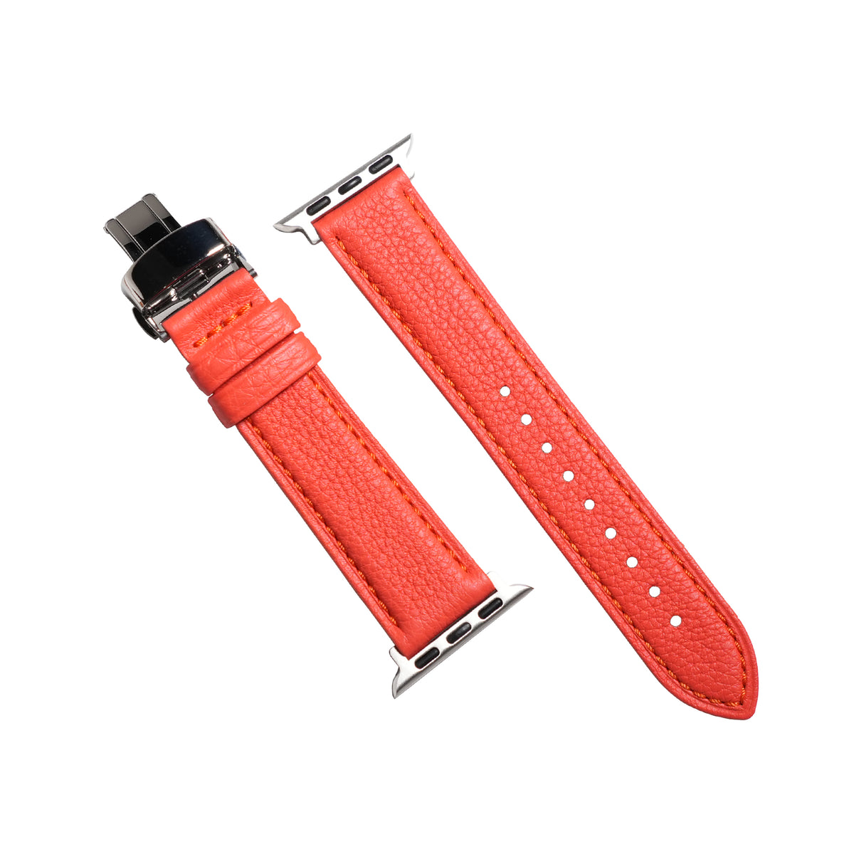 Classic Togo Leather Strap in Orange w/ Butterfly Clasp (Apple Watch) - Nomad Watch Works MY