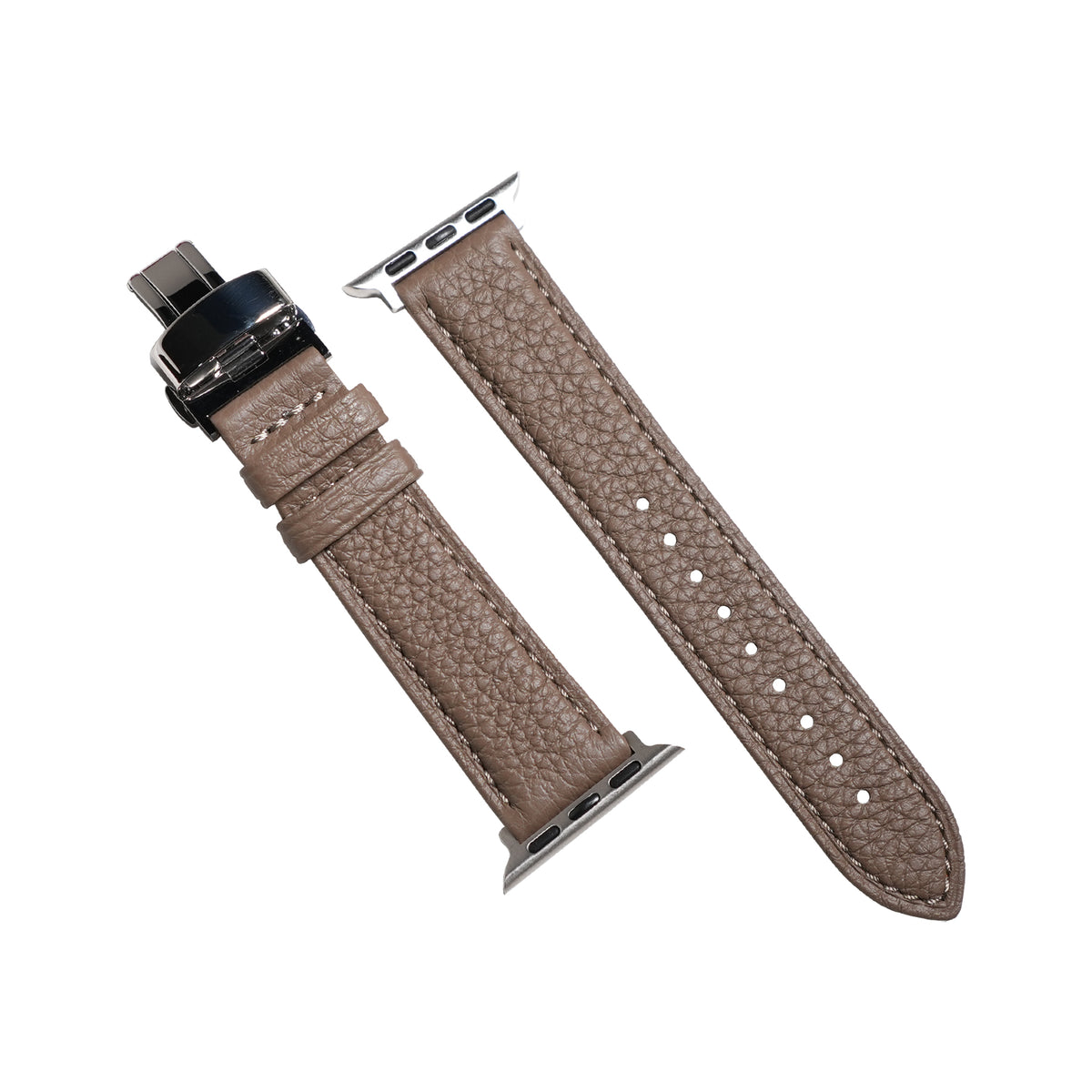 Classic Togo Leather Strap in Taupe w/ Butterfly Clasp (Apple Watch) - Nomad Watch Works MY