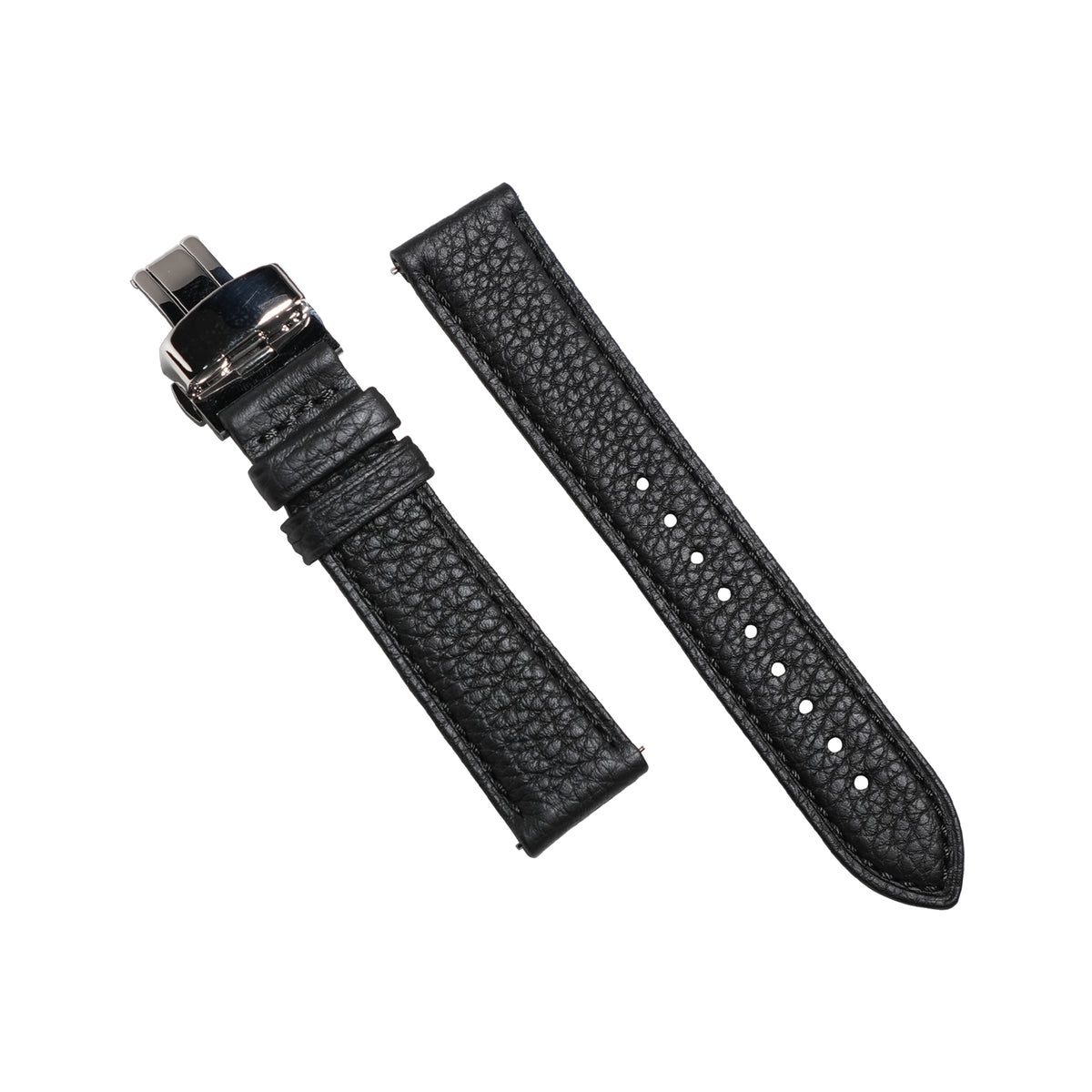 Classic Togo Leather Strap in Black w/ Butterfly Clasp - Nomad Watch Works MY