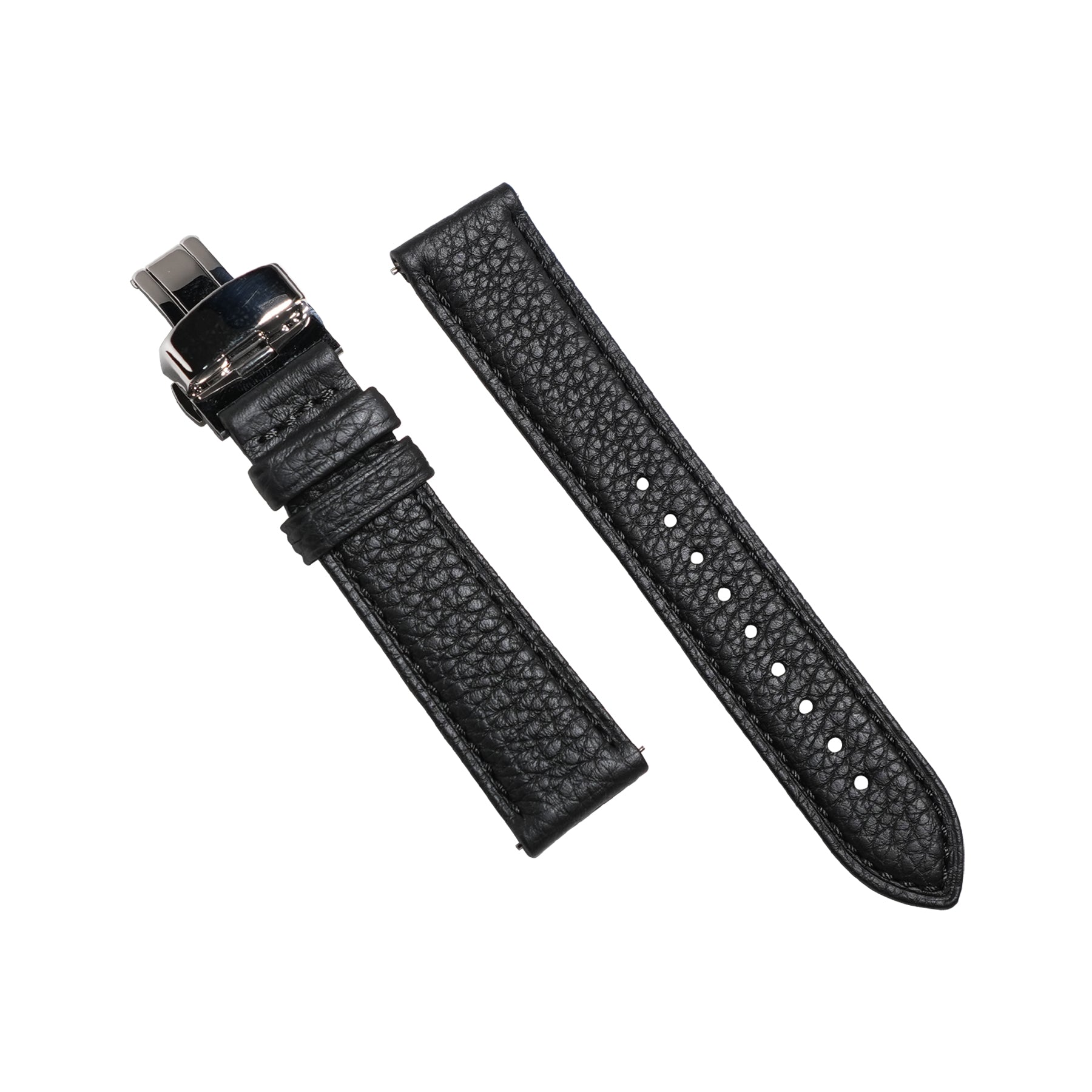 Classic Togo Leather Strap in Black w/ Butterfly Clasp - Nomad Watch Works MY