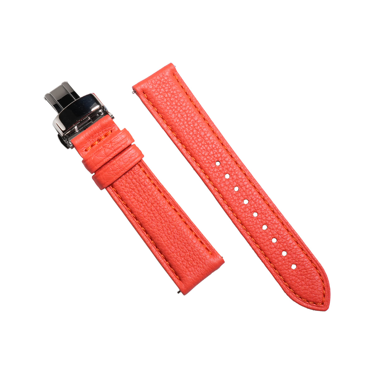Classic Togo Leather Strap in Orange w/ Butterfly Clasp - Nomad Watch Works MY