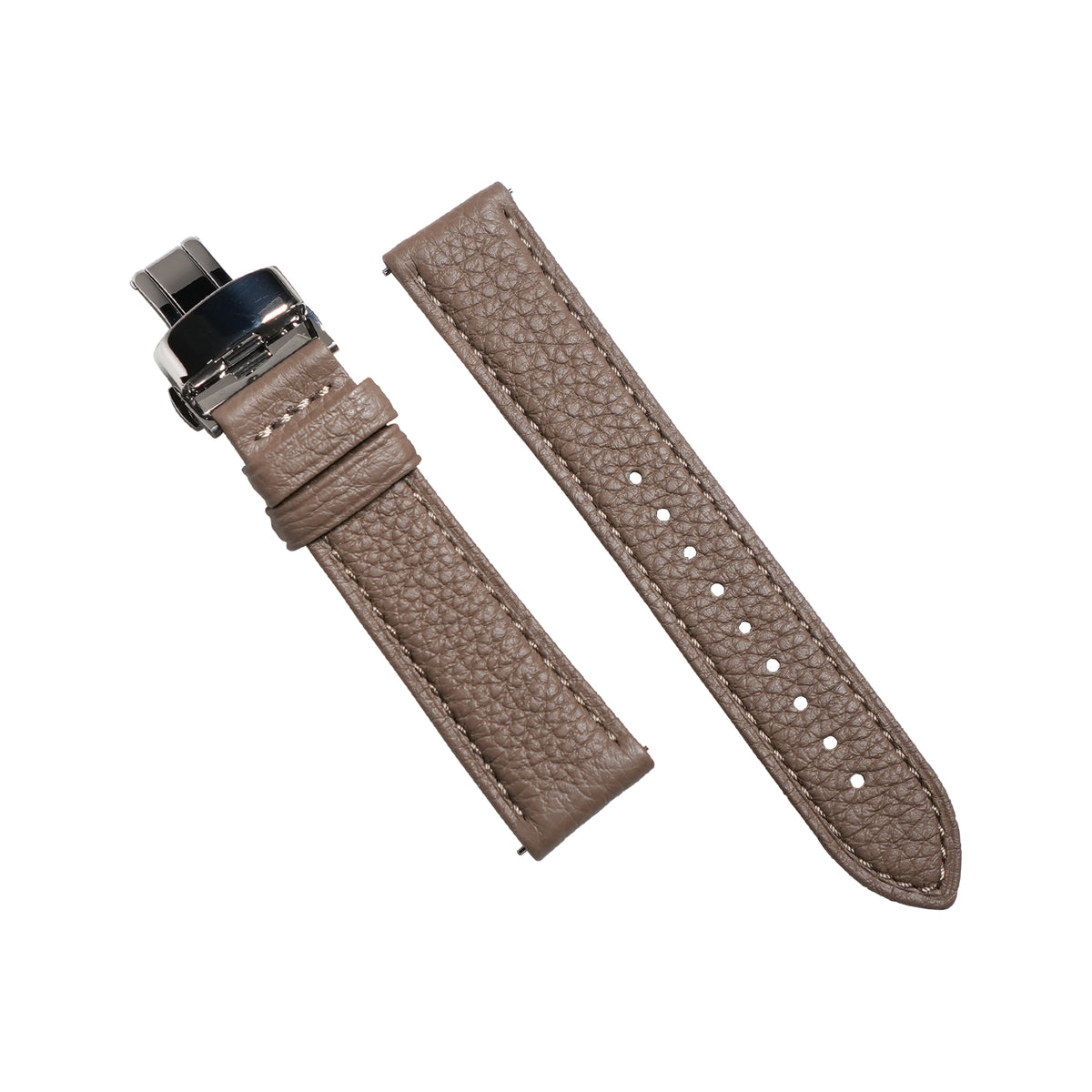 Classic Togo Leather Strap in Taupe w/ Butterfly Clasp - Nomad Watch Works MY