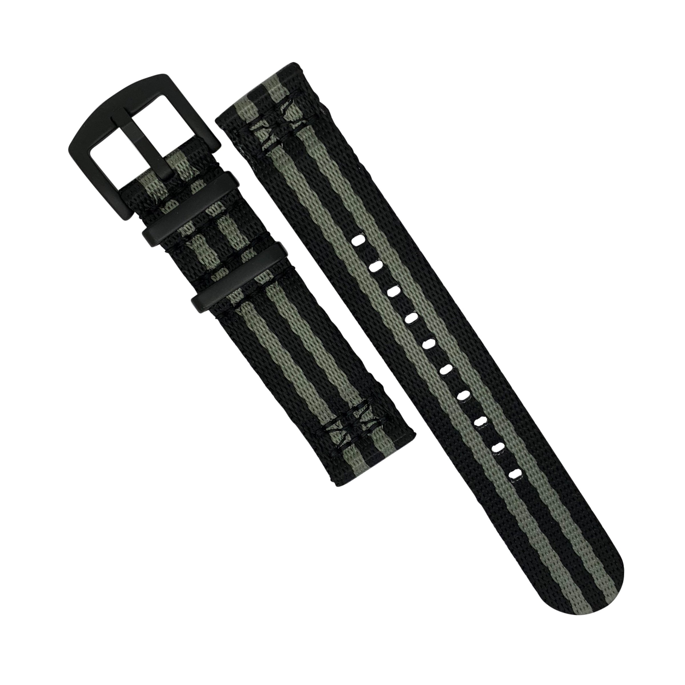 Two Piece Seat Belt Nato Strap in Black Grey (James Bond) - Nomad Watch Works MY