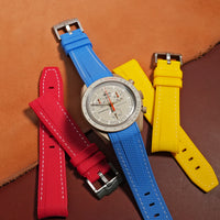 Retro Curved End Rubber Strap for Omega x Swatch Moonswatch in Blue - Nomad Watch Works MY