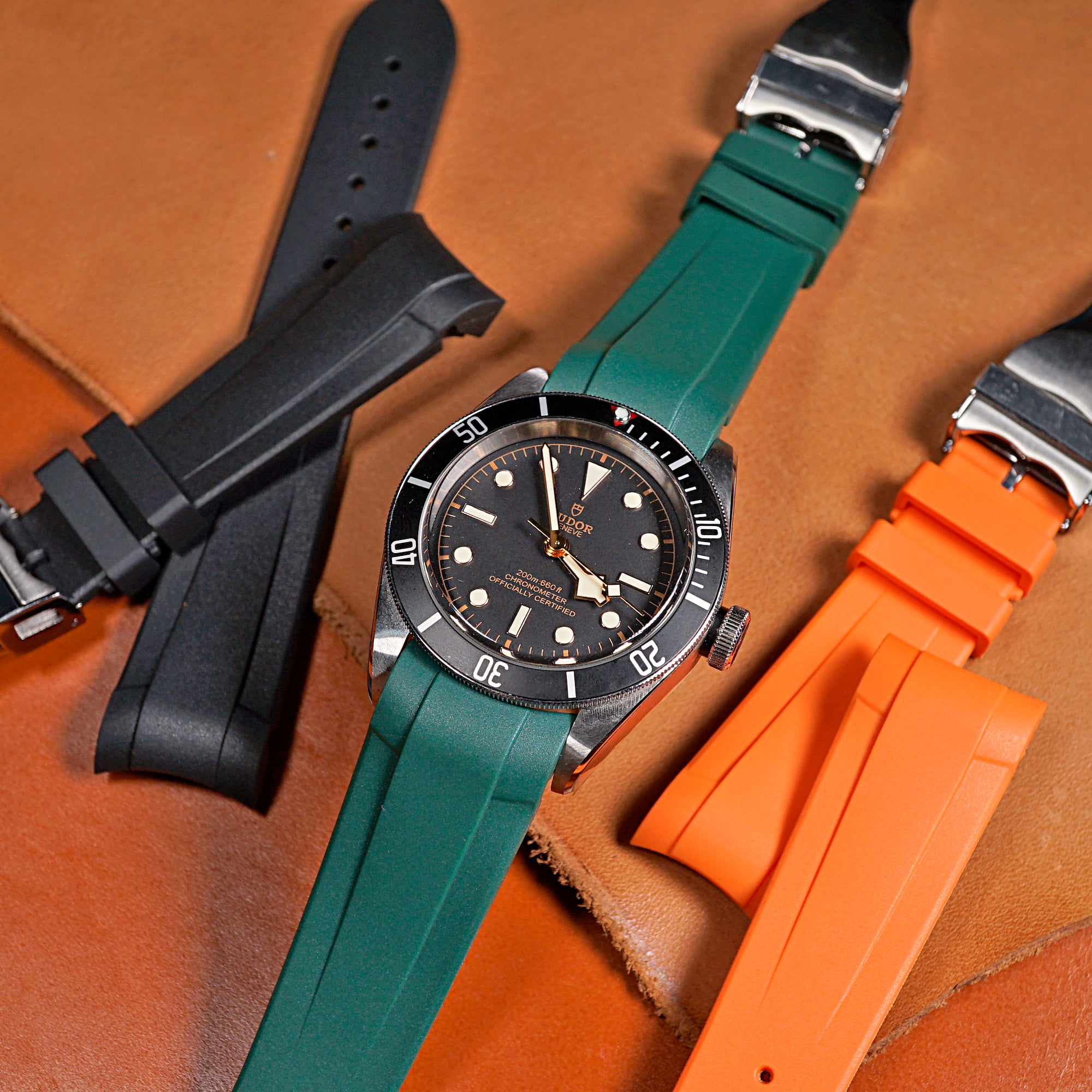 Curved End Rubber Strap for Tudor Black Bay 41/GMT/Chrono in Green (22mm) - Nomad Watch Works MY
