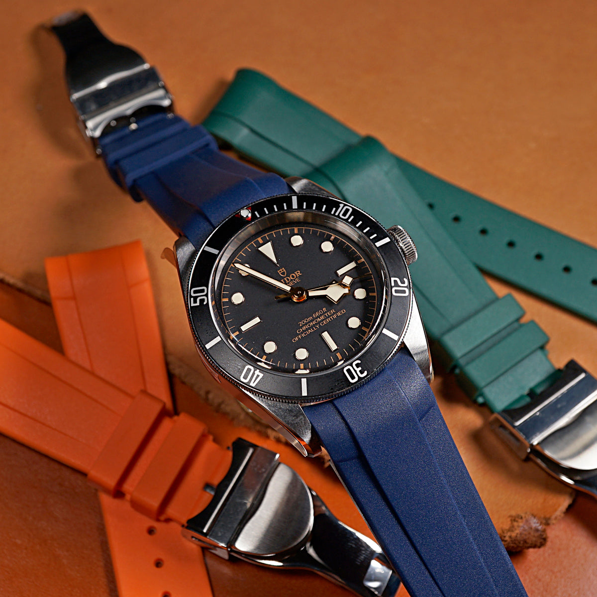 Curved End Rubber Strap for Tudor Black Bay 41/GMT/Chrono in Navy (22mm) - Nomad Watch Works MY