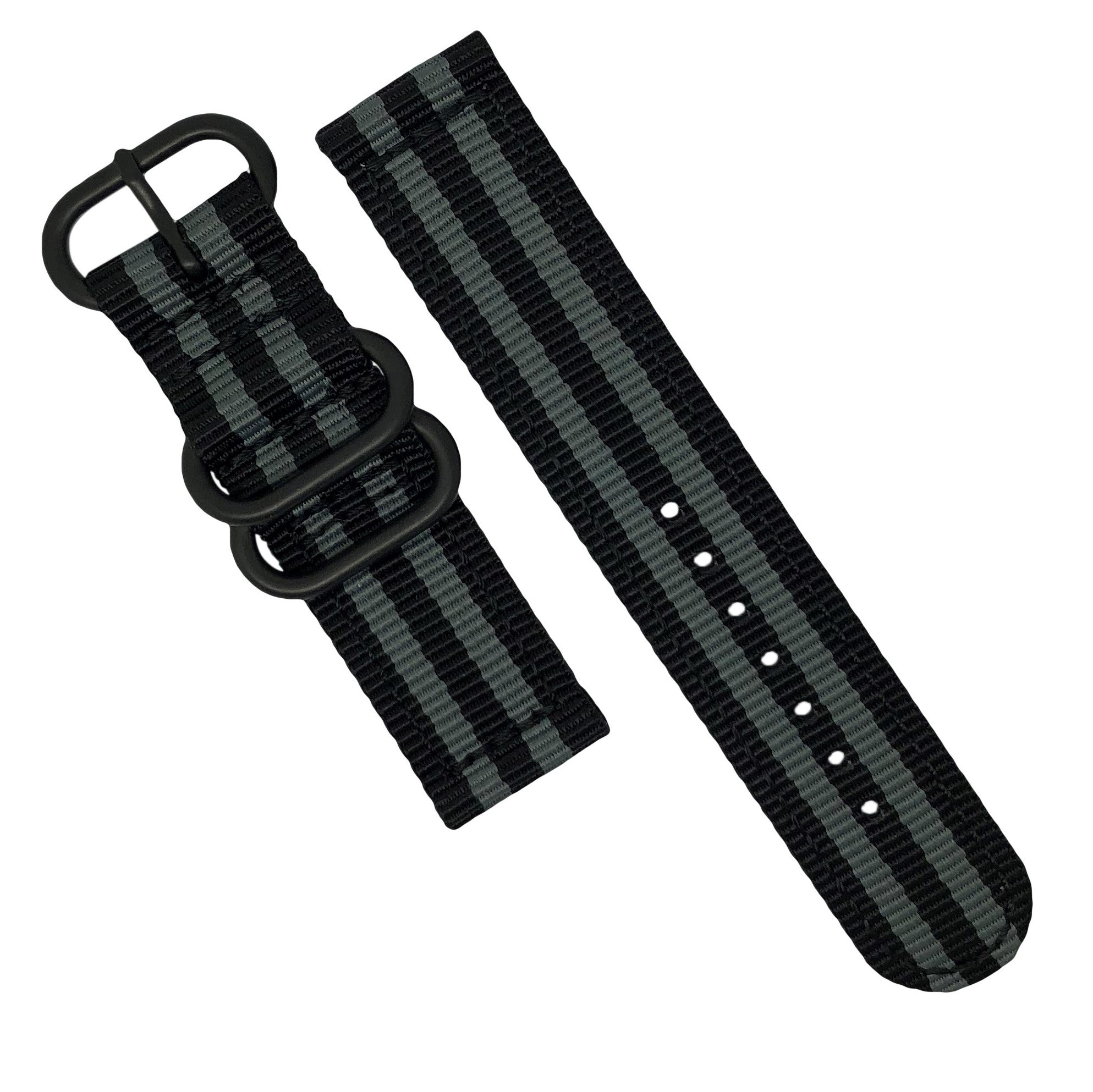 Two Piece Heavy Duty Zulu Strap in Black Grey (James Bond) - Nomad Watch Works MY