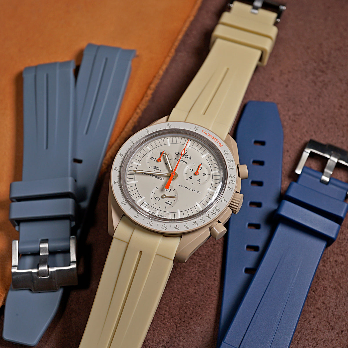 Curved End Rubber Strap for Omega x Swatch Moonswatch in Ash (20mm) - Nomad Watch Works MY