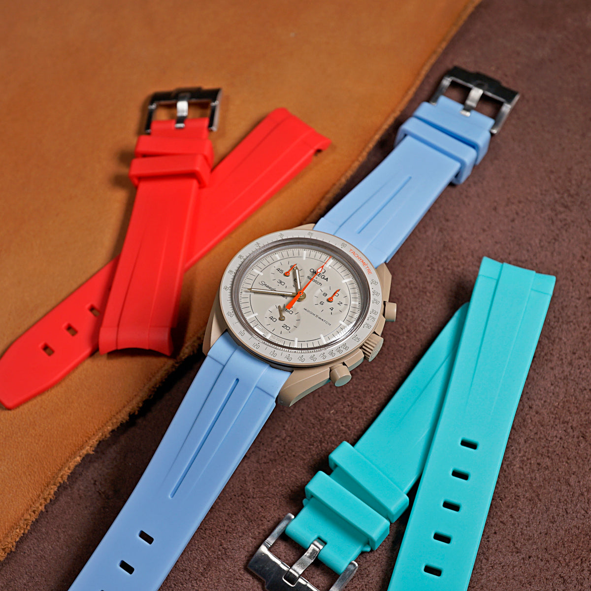 Curved End Rubber Strap for Omega x Swatch Moonswatch in Blue (20mm) - Nomad Watch Works MY
