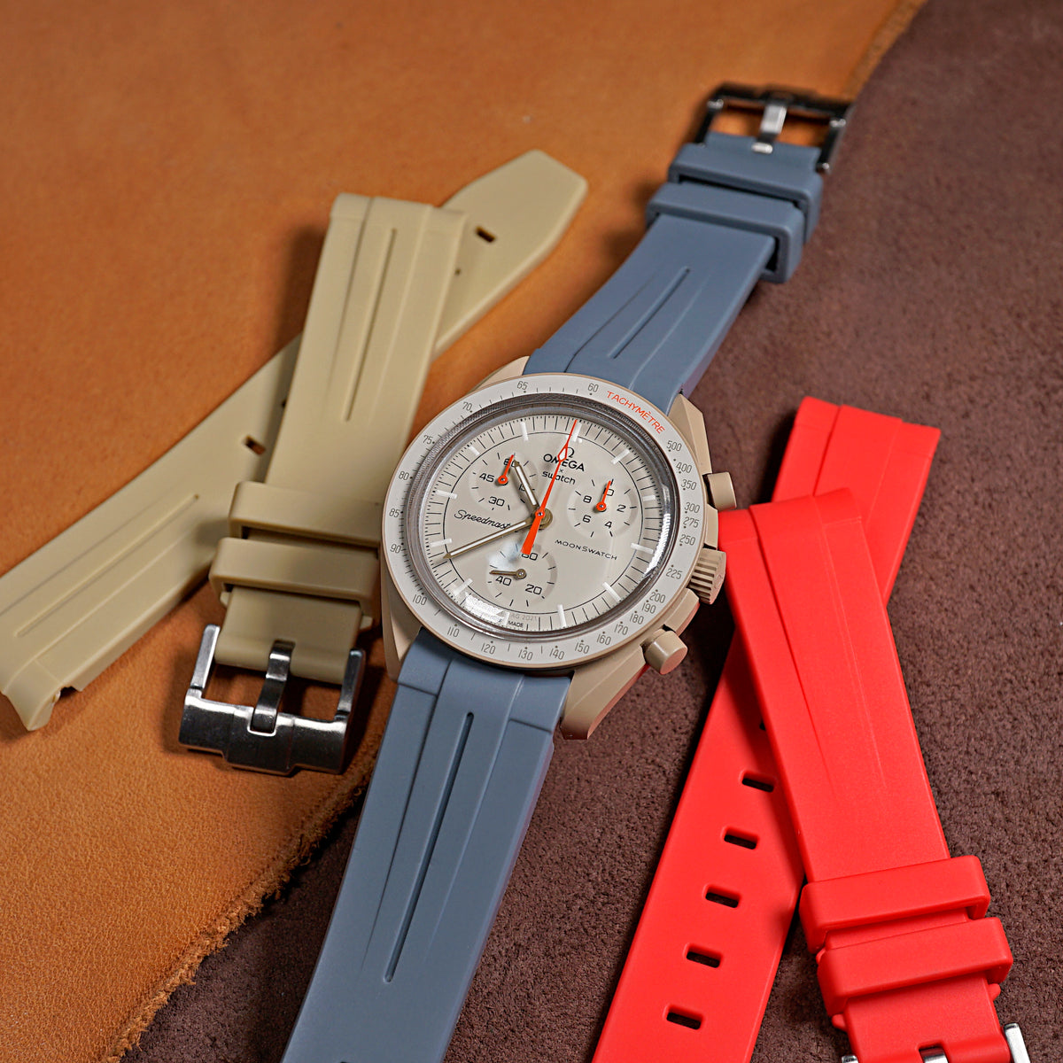 Curved End Rubber Strap for Omega x Swatch Moonswatch in Grey (20mm) - Nomad Watch Works MY