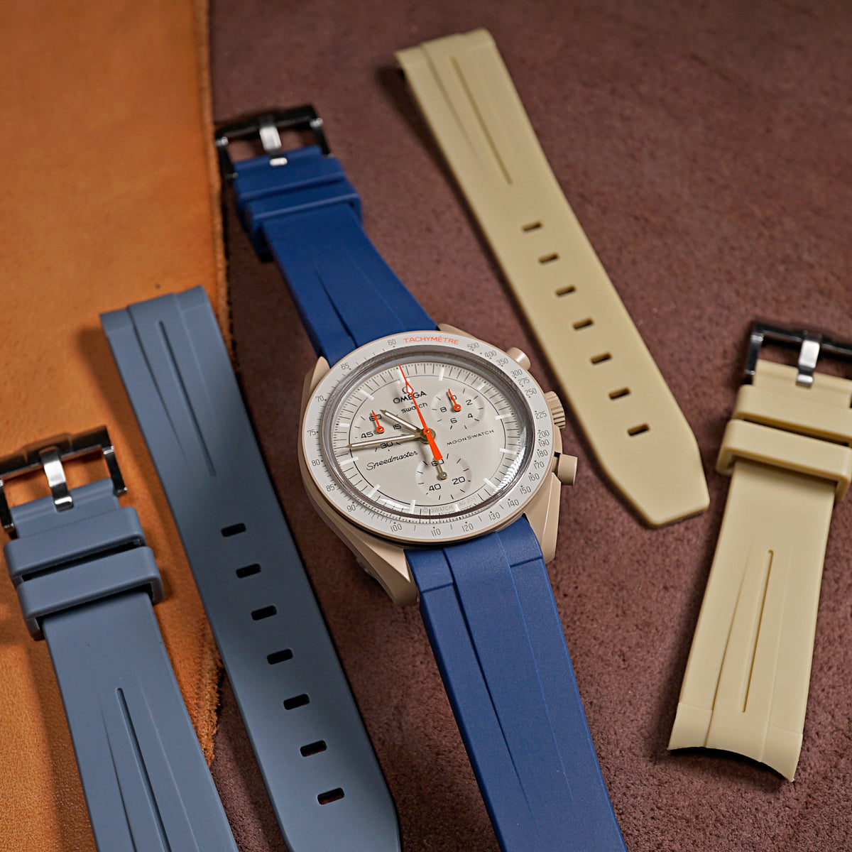 Curved End Rubber Strap for Omega x Swatch Moonswatch in Navy (20mm) - Nomad Watch Works MY