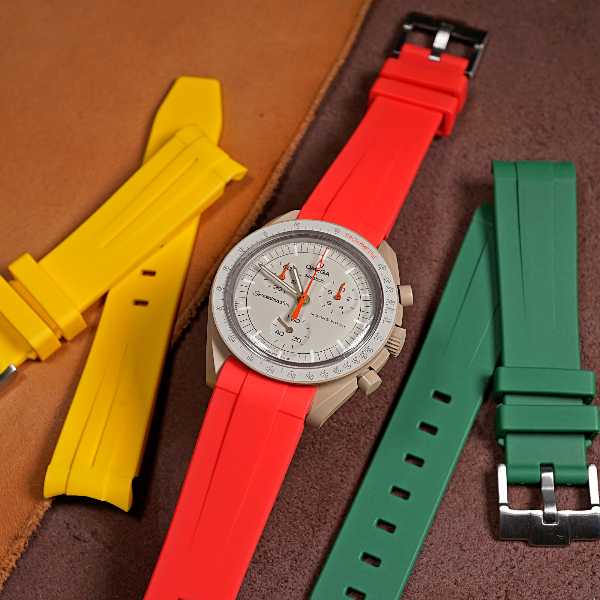 Curved End Rubber Strap for Omega x Swatch Moonswatch in Red (20mm) - Nomad Watch Works MY