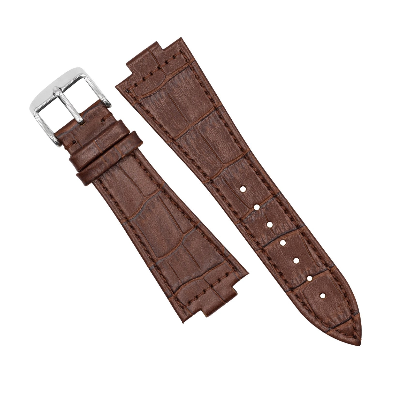 Genuine Croc Pattern Leather Watch Strap in Brown (Tissot PRX 40/Chrono) - Nomad Watch Works MY