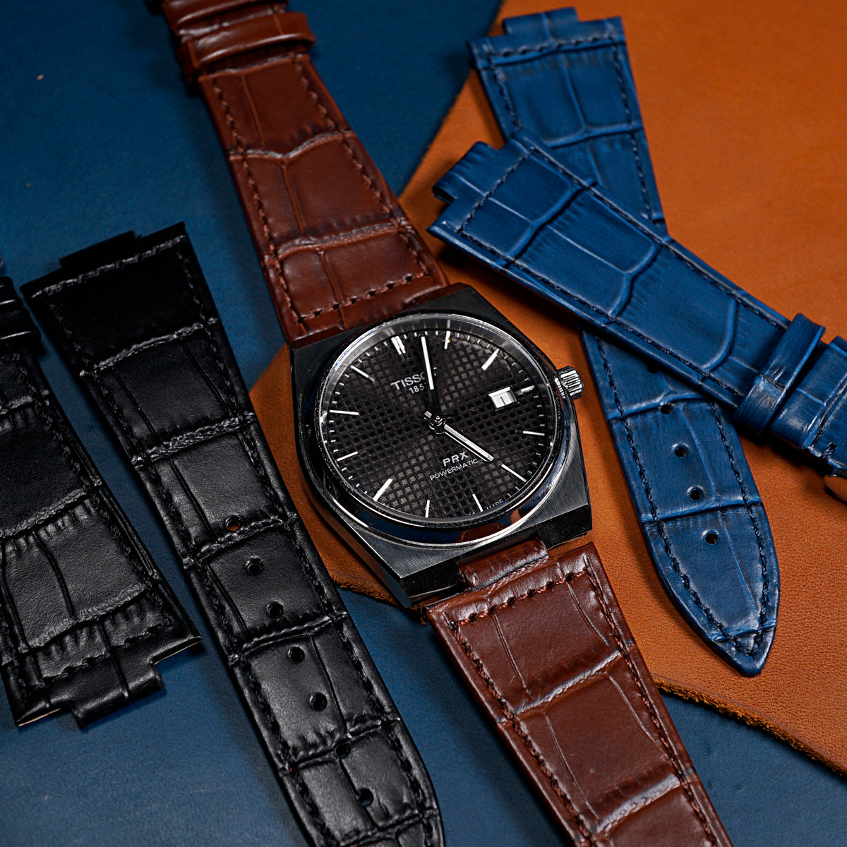 Genuine Croc Pattern Leather Watch Strap in Brown (Tissot PRX 40/Chrono) - Nomad Watch Works MY