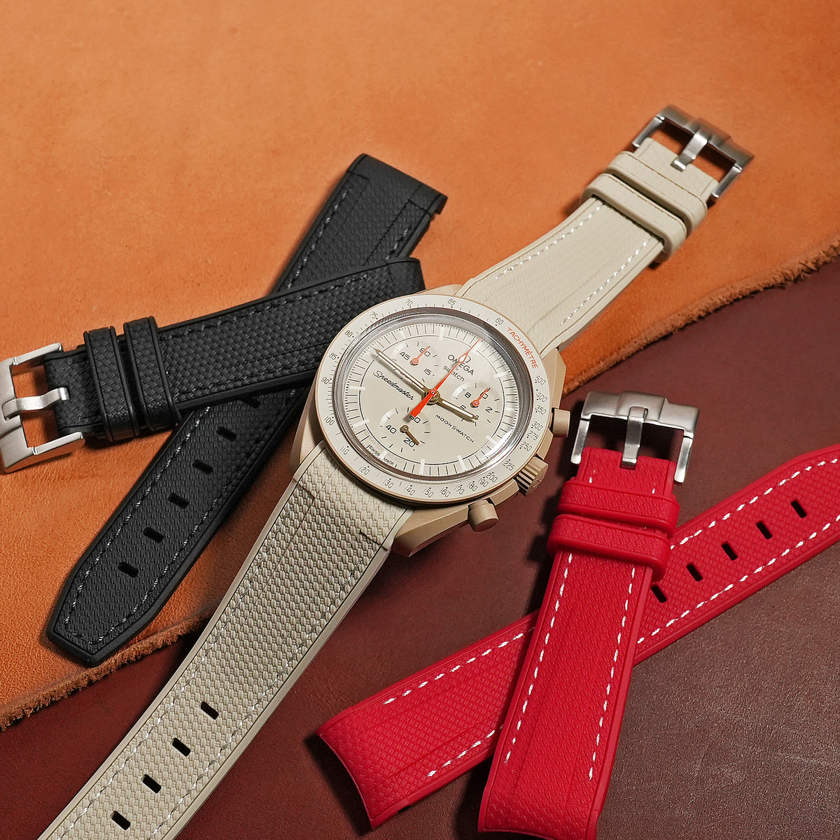 Retro Curved End Rubber Strap for Omega x Swatch Moonswatch in Ash - Nomad Watch Works MY