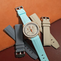 Retro Curved End Rubber Strap for Omega x Swatch Moonswatch in Baby Blue - Nomad Watch Works MY