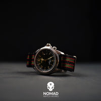 Seat Belt Nato Strap in Black Green Red (James Bond) with Brushed Silver Buckle (20mm) - Nomad Watch Works Malaysia