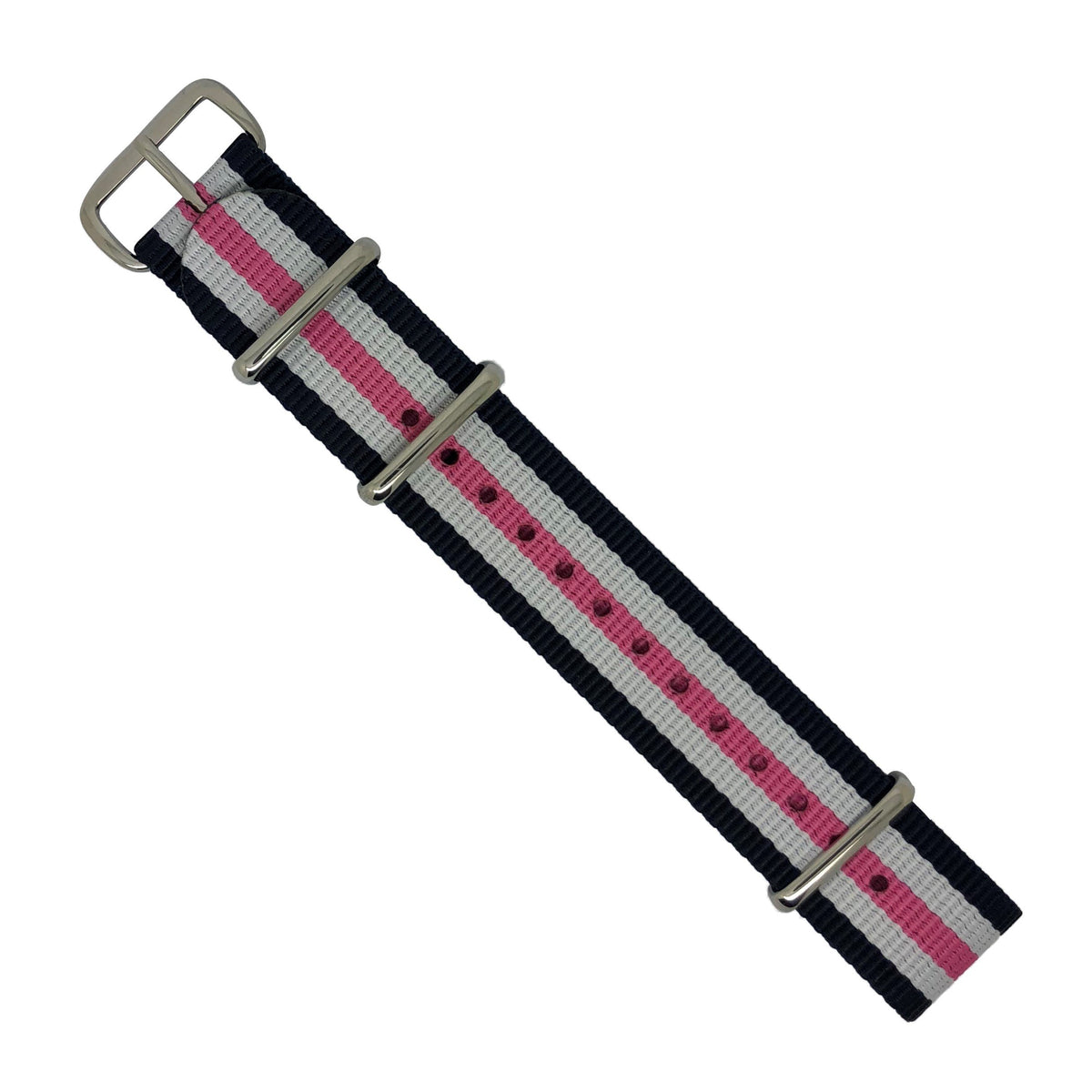 Premium Nato Strap in Regimental Pink with Polished Silver Buckle (20mm) - Nomad Watch Works Malaysia