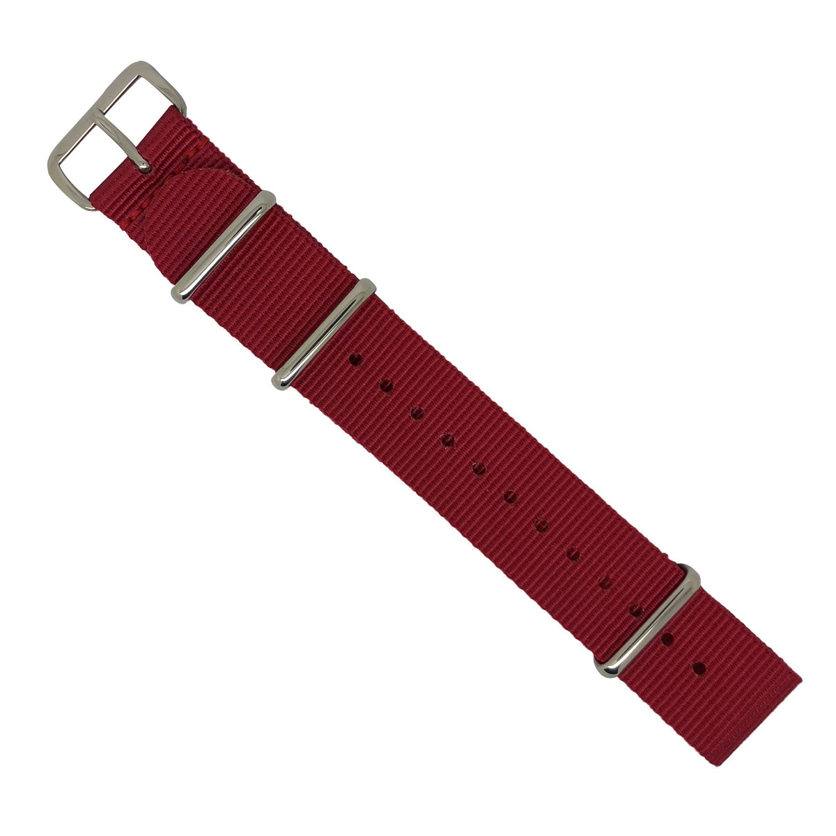 Premium Nato Strap in Red with Polished Silver Buckle (18mm) - Nomad Watch Works Malaysia