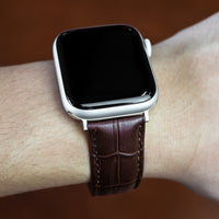 Apple Watch Genuine Croc Pattern Leather Watch Strap in Brown w/ Butterfly Clasp (38 & 40mm) - Nomad Watch Works Malaysia