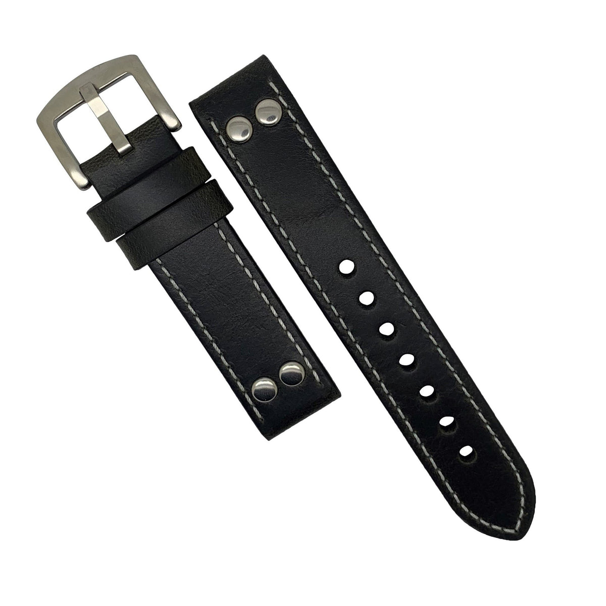 Premium Pilot Oil Waxed Leather Watch Strap in Black (20mm) - Nomad Watch Works Malaysia
