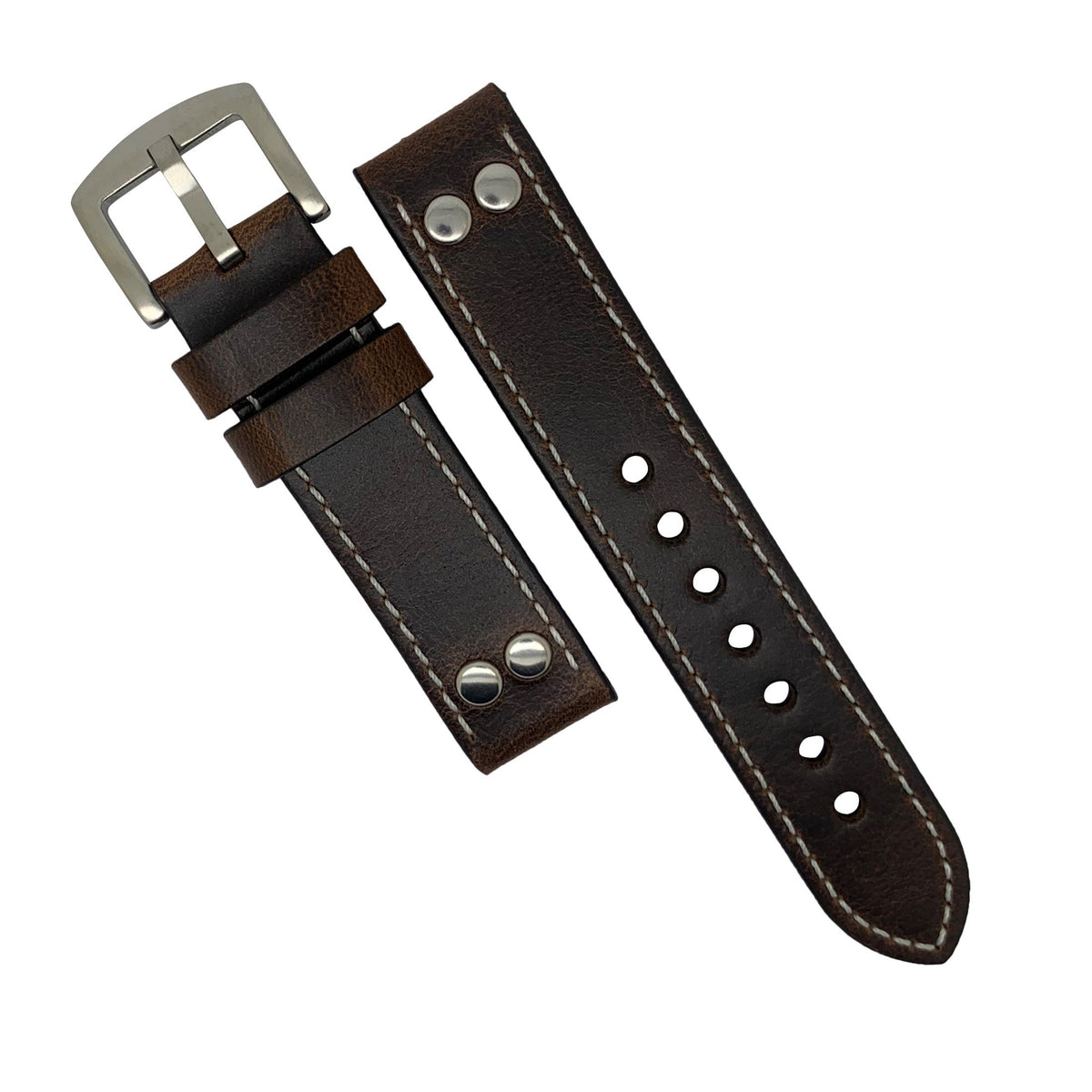 Premium Pilot Oil Waxed Leather Watch Strap in Brown (20mm) - Nomad Watch Works Malaysia